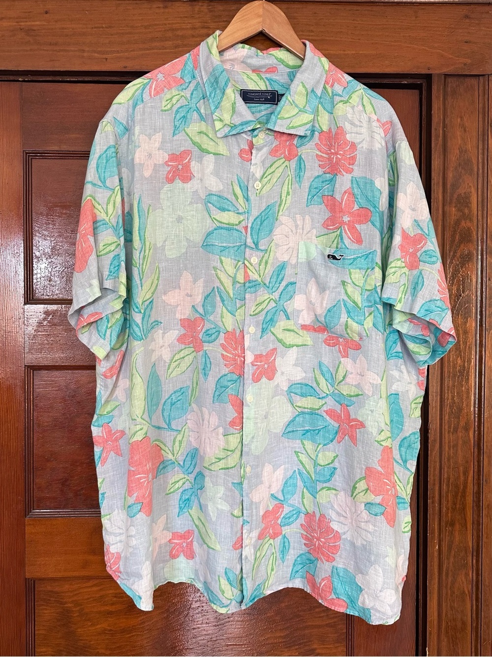Vineyard Vines Multicolored Floral Linen Button Down Shirt Size 2XB Beach Vacay